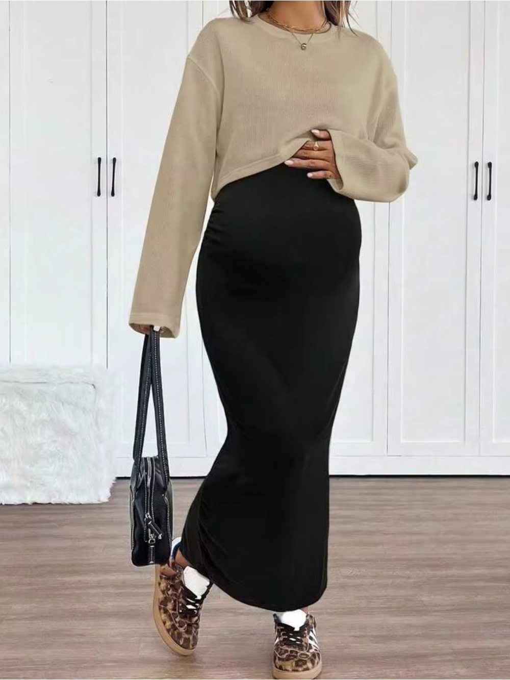 SHEIN Maternity Maxi Dress & Sweater Set XL 12 Black White 2 Piece Outfit